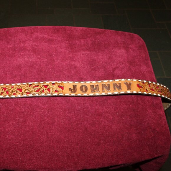 Vintage Leather Tooled Name Belt - Johnny Western Monogrammed - Picture 1 of 4
